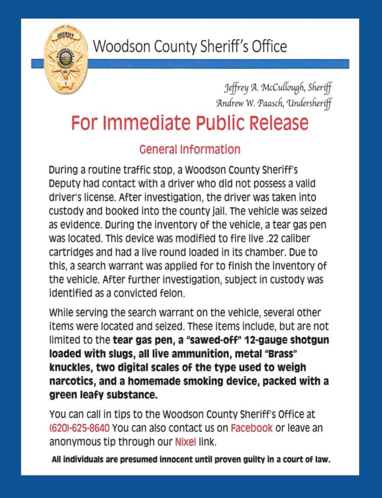 Public info release regarding seizing contraband during traffic stop